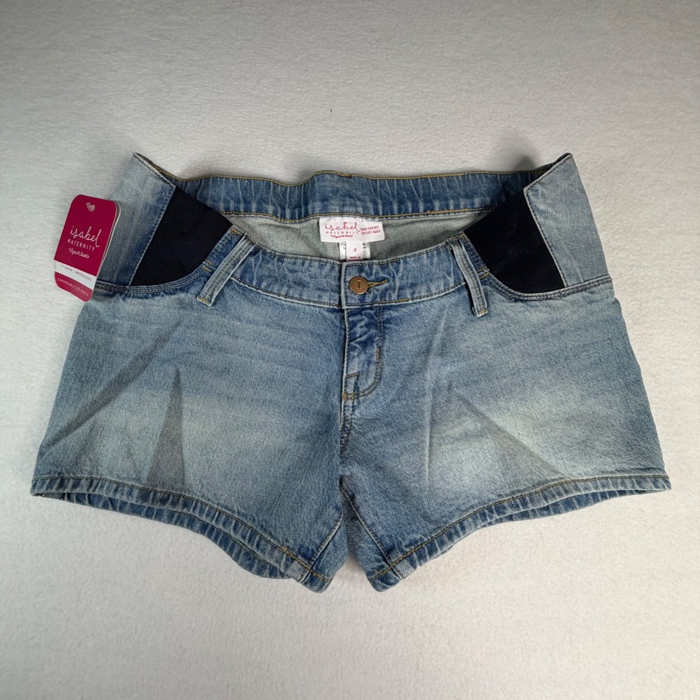 Isabel‎ Maternity Ingrid & Isabel Light Wash Denim Midi Shorts Side Panel Size 4